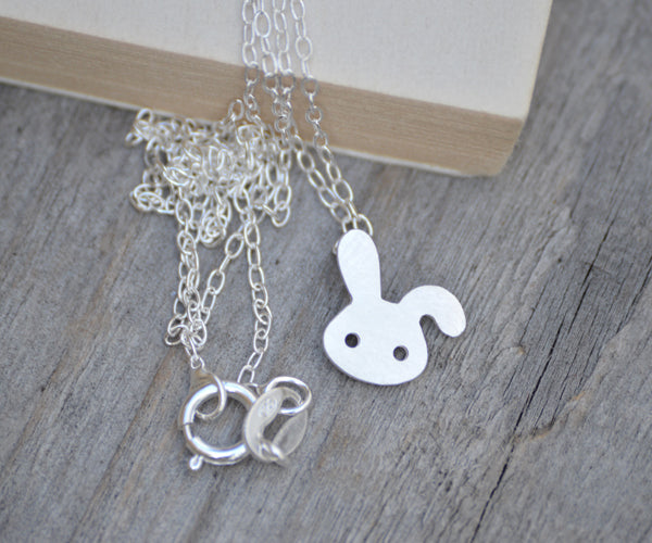 Rabbit Necklace, Floppy Ear Rabbit Necklace, Silver Bunny Necklace