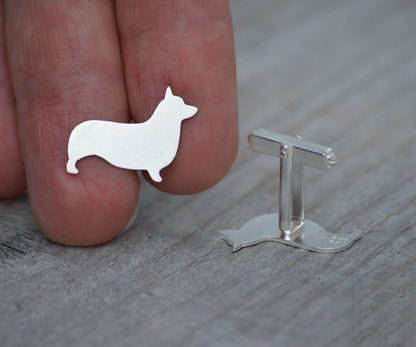 Corgi Cufflinks in Sterling Silver, Personalized Corgi Cufflinks