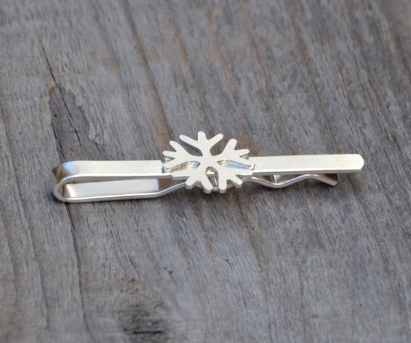Snowflake Tie Clip in Sterling Silver, Silver Snowflake Tie Slide, Personalized Tie Clip