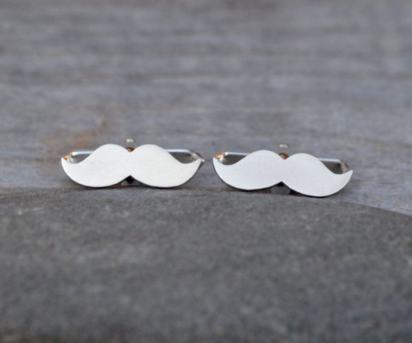 Moustache Cufflinks in Sterling Silver, Personalized Moustache Cufflinks, Silver Moustache popular Cufflinks