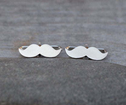 Moustache Cufflinks in Sterling Silver, Personalized Moustache Cufflinks, Silver Moustache Cufflinks