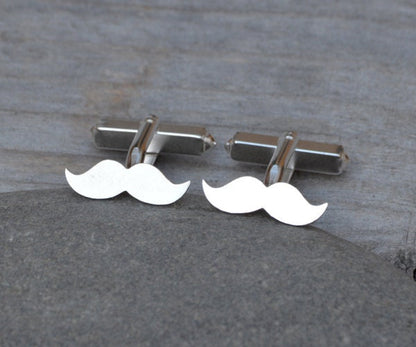 Moustache Cufflinks in Sterling Silver, Personalized Moustache Cufflinks, Silver Moustache Cufflinks