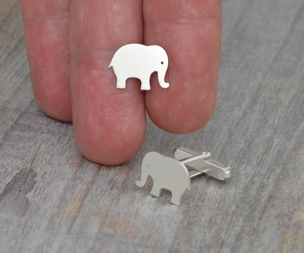 Elephant Cufflinks in Sterling Silver, Silver Elephant Cufflinks, Personalized Cufflinks