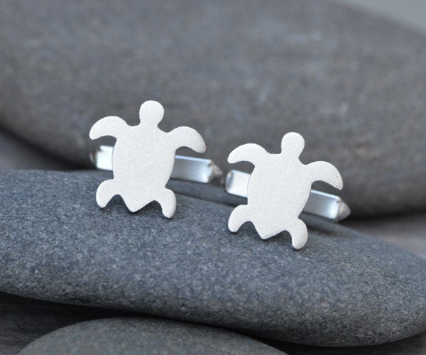 Sea Turtle Cufflinks in Sterling Silver, Personalized Turtle Cufflinks