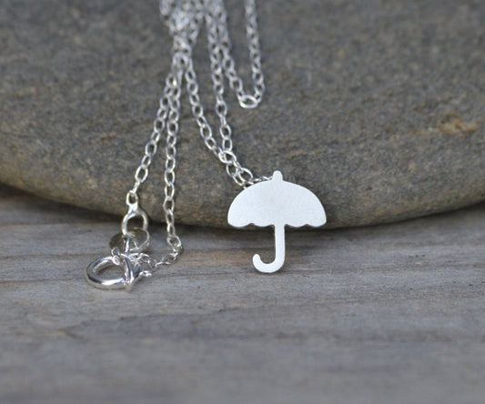 Umbrella Necklace in Sterling Silver, Rainy Day Necklace, Silver Umbrella Necklace