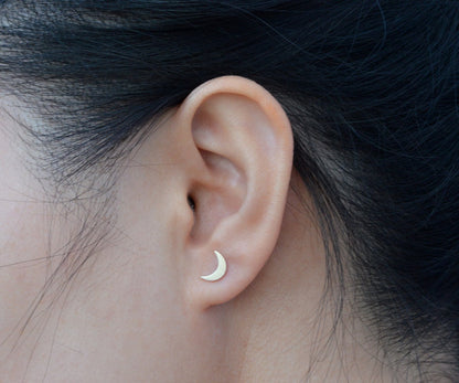 Crescent Moon Stud Earrings In Sterling Silver, Silver Moon Ear Posts
