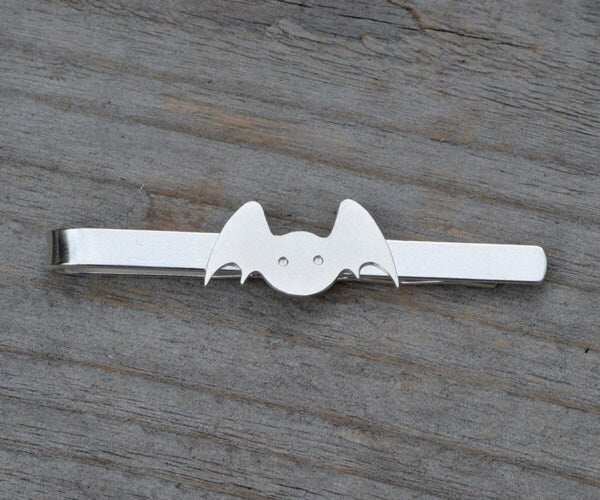 Bat Tie Clip in Sterling Silver, Personalized Animal Tie Slide