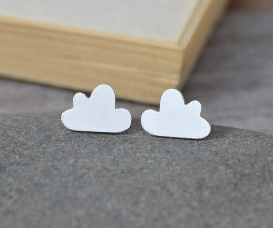 Fluffy Cloud Stud Earrings, Silver Cloud Ear Posts