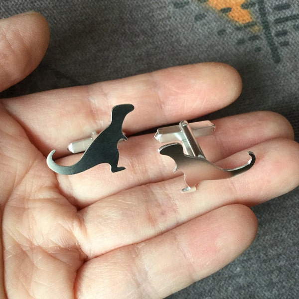 T-Rex Dinosaur Cufflinks in Sterling Silver, Personalized Dinosaur Cufflinks
