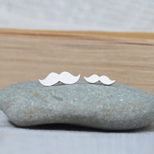 Moustache Stud Earrings, Silver Moustache Ear Posts