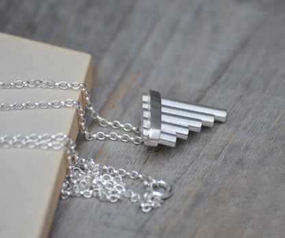 Peter Pan's Pipe Necklace in Solid Sterling Silver, Silver Pipe Necklace