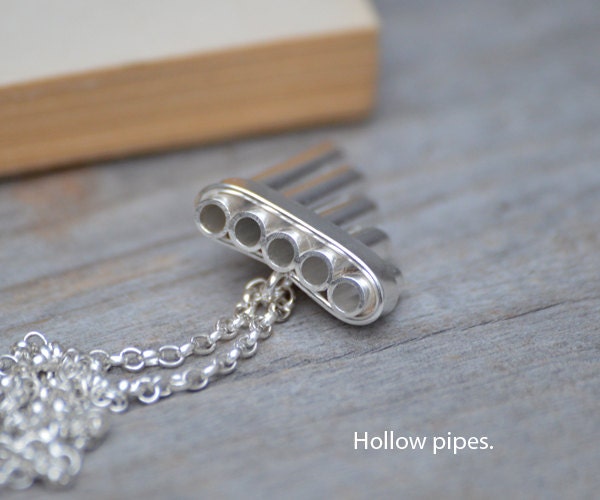 Peter Pan's Pipe Necklace in Solid Sterling Silver, Silver Pipe Necklace