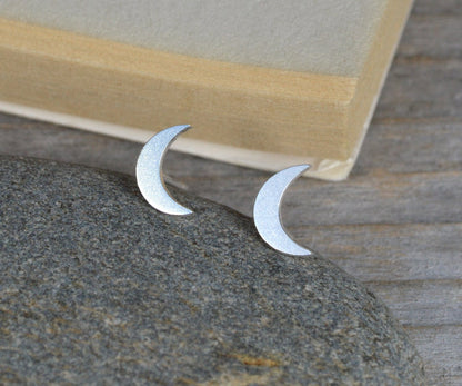 Crescent Moon Stud Earrings In Sterling Silver, Silver Moon Ear Posts