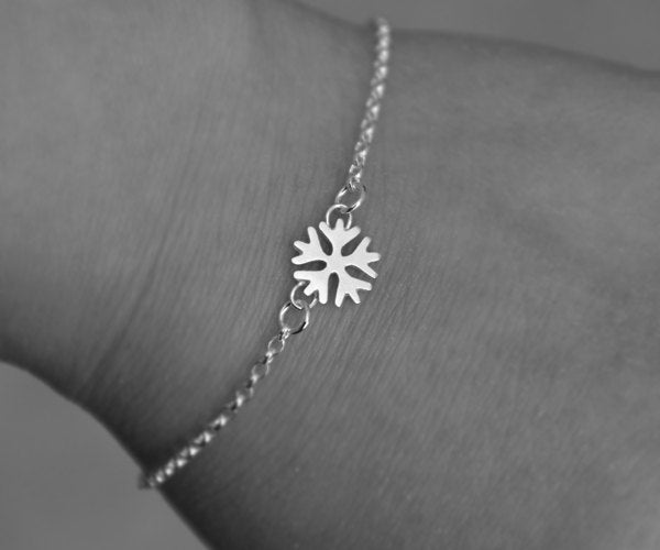 Snowflake Bracelet in Sterling Silver, Silver Snowflake Anklet