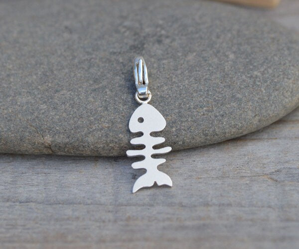 Fish Bone Charm in Sterling Silver, Silver Fishbone Charm