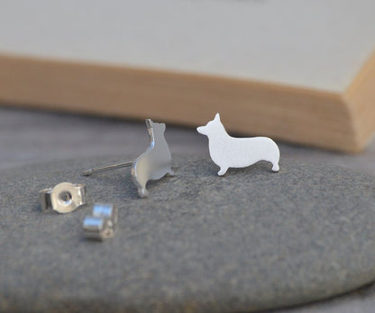 Corgi Stud Earrings in Sterling Silver, Puppy Stud Earrings, Pet Ear Posts