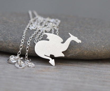 Crouching Dragon Necklace in Sterling Silver, Silver Dragon Necklace