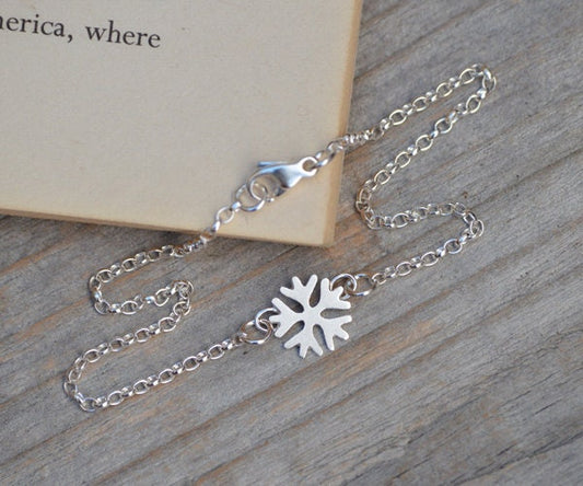 Snowflake Bracelet in Sterling Silver, Silver Snowflake Anklet