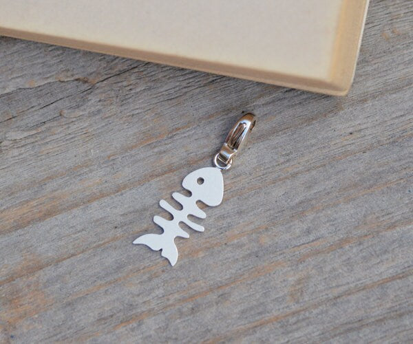 Fish Bone Charm in Sterling Silver, Silver Fishbone Charm