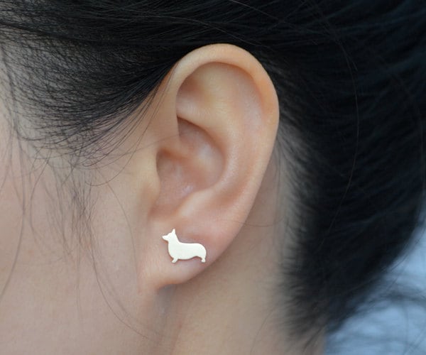 Corgi Stud Earrings in Sterling Silver, Puppy Stud Earrings, Pet Ear Posts