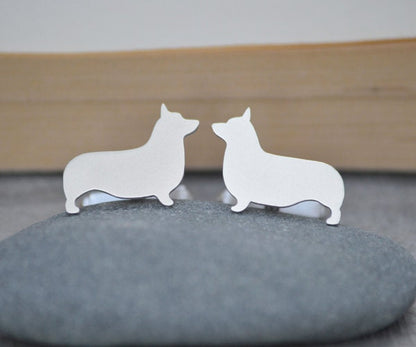 Corgi Cufflinks in Sterling Silver, Personalized Corgi Cufflinks