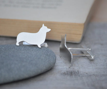 Corgi Cufflinks in Sterling Silver, Personalized Corgi Cufflinks