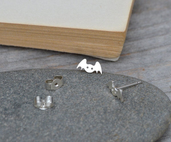 Bat Stud Earrings in Sterling Silver, Silver Animal Ear posts