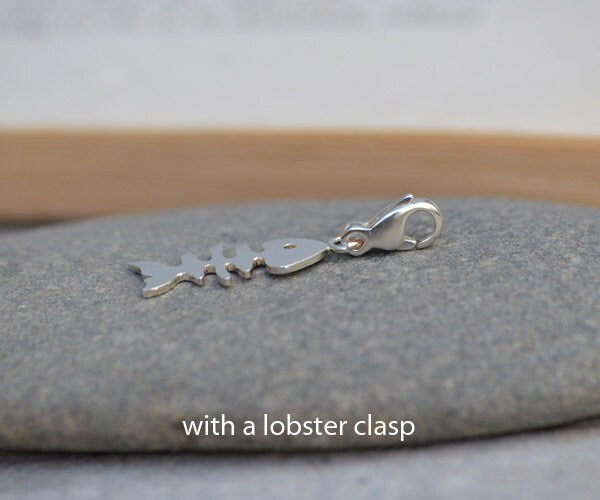 Fish Bone Charm in Sterling Silver, Silver Fishbone Charm