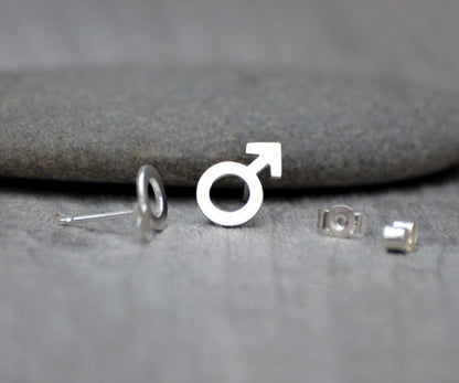 Mars & Venus Stud Earrings in Sterling Silver, Boy and Girl Ear Posts