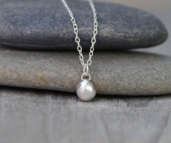 Silver Dewdrop Necklace, Silver Pebble Necklace