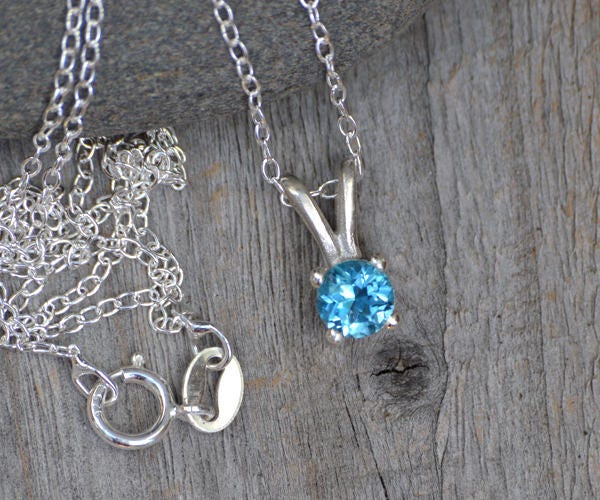 Blue Topaz Necklace in Sterling Silver, November Birthstone Necklace