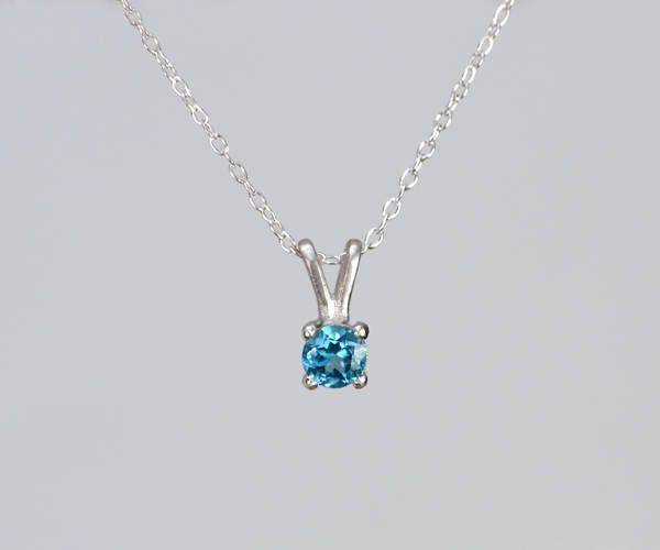 Blue Topaz Necklace in Sterling Silver, November Birthstone Necklace