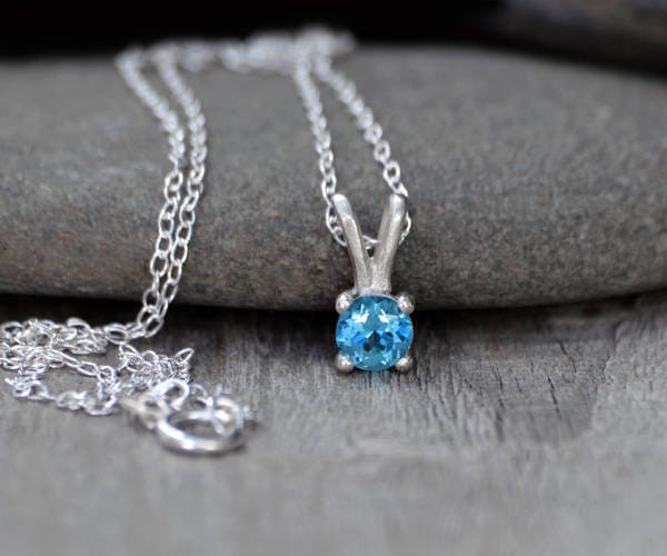 Blue Topaz Necklace in Sterling Silver, November Birthstone Necklace