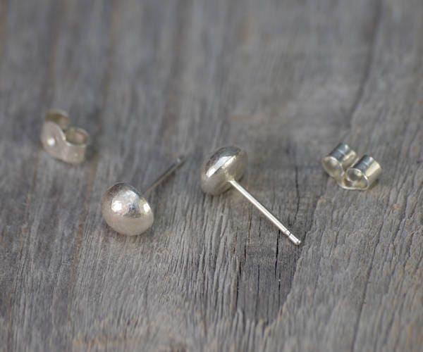 Pebble Stud Earrings in Recycled Sterling Silver, Droplet Ear Posts