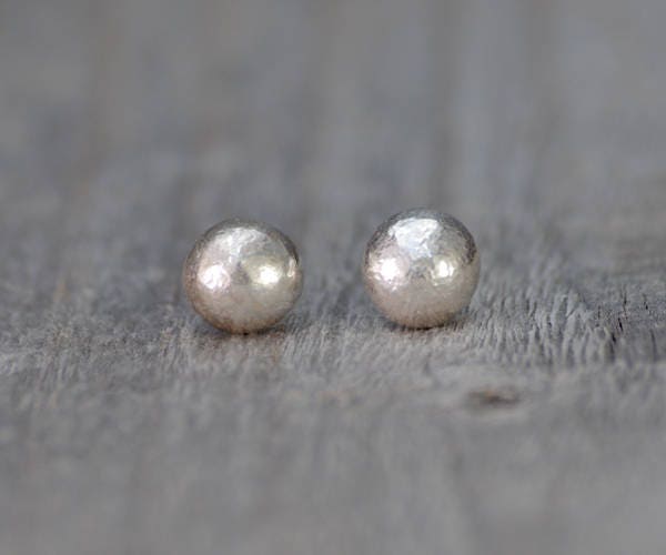 Pebble Stud Earrings in Recycled Sterling Silver, Droplet Ear Posts