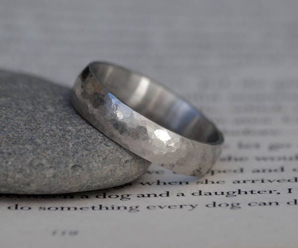 Platinum Wedding Band with Hammer Effect, Rustic Platinum Wedding Ring, Made To Order