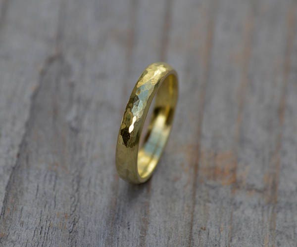 Rustic Wedding Band in 18ct Yellow Gold,  Hammered Effect Wedding Ring, 18ct Yellow Gold Wedding Band, Unisex Wedding Band