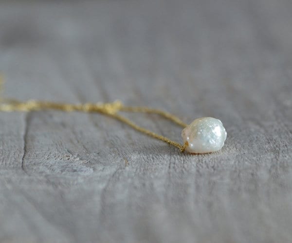 Fresh Water Pearl Necklace in 9ct Yellow Gold, June Birthstone Necklace, Baroque Pearl Necklace