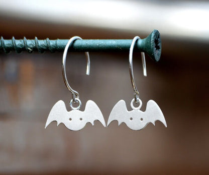 Bat Earrings in Sterling Silver, Silver Bat Earrings, Animal Earrings