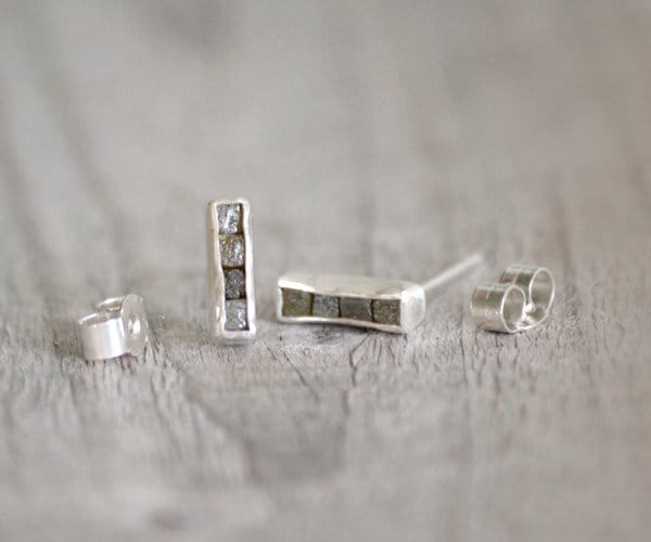 Mosaic Diamond Stud Earrings, Diamond Cube Ear Posts, Total 0.8ct Raw Diamonds