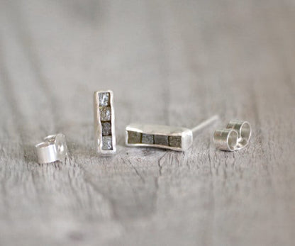 Mosaic Diamond Stud Earrings, Diamond Cube Ear Posts, Total 0.8ct Raw Diamonds