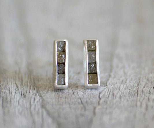 Mosaic Diamond Stud Earrings, Diamond Cube Ear Posts, Total 0.8ct Raw Diamonds