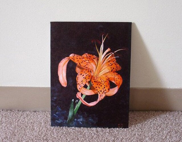 A Blooming Tiger Lilly, Original Acrylic Painting by Huiyi Tan