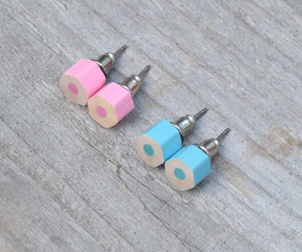 Baby Blue Colour Pencil Stud Earrings, Baby Pink Pencil Ear Posts
