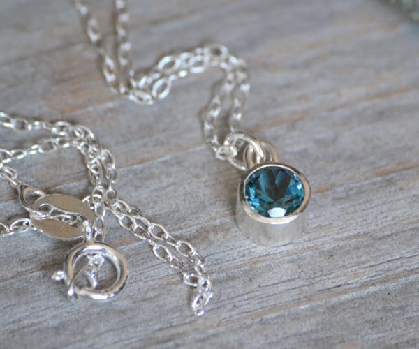 London Blue Topaz Necklace in Sterling Silver, November Birthstone Necklace, Birthstone Necklace