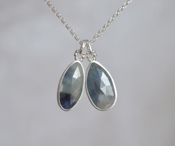 Teardrop Sapphire Necklace in Sterling Silver, 5.45ct Blue Sapphire Necklace
