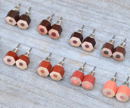 Brown Colour Pencil Stud Earrings, Brown Ear posts, Wooden Pencil Ear Studs