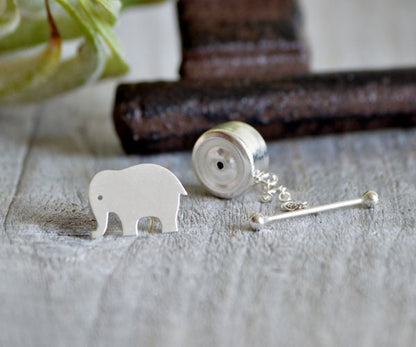 Elephant Tie Tack in Sterling Silver, Elephant Tie Pin in Sterling Silver