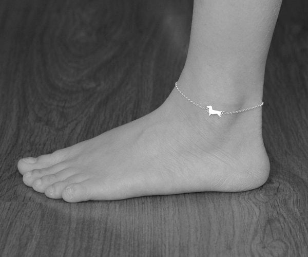 Dachshund Bracelet in Sterling Silver, Silver Dachshund Anklet