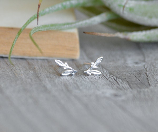 Little Leaf Stud Earrings, Leaf Ear Posts in Sterling Silver
